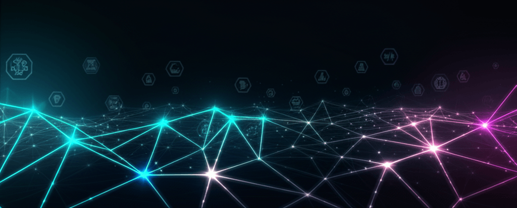 Futuristic cryptocurrency blockchain technology visualization with digital network background