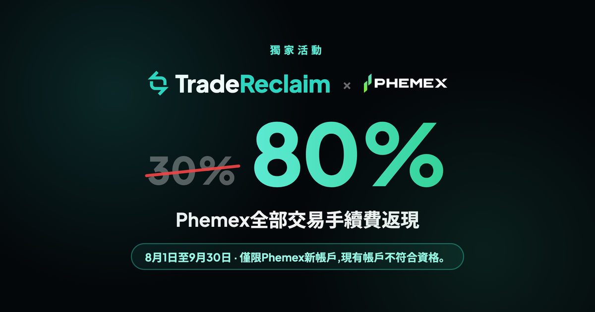 Trade Reclaim × Phemex:劃掉的 30%,每筆 trading fee 80% 現金回饋,8月1日至9月30日
