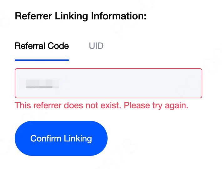 MEXC error: this referrer does not exist, please try again