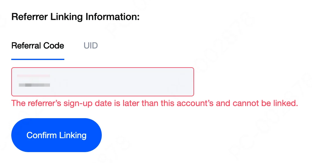 MEXC error: the referrer's sign-up date is later than this account's